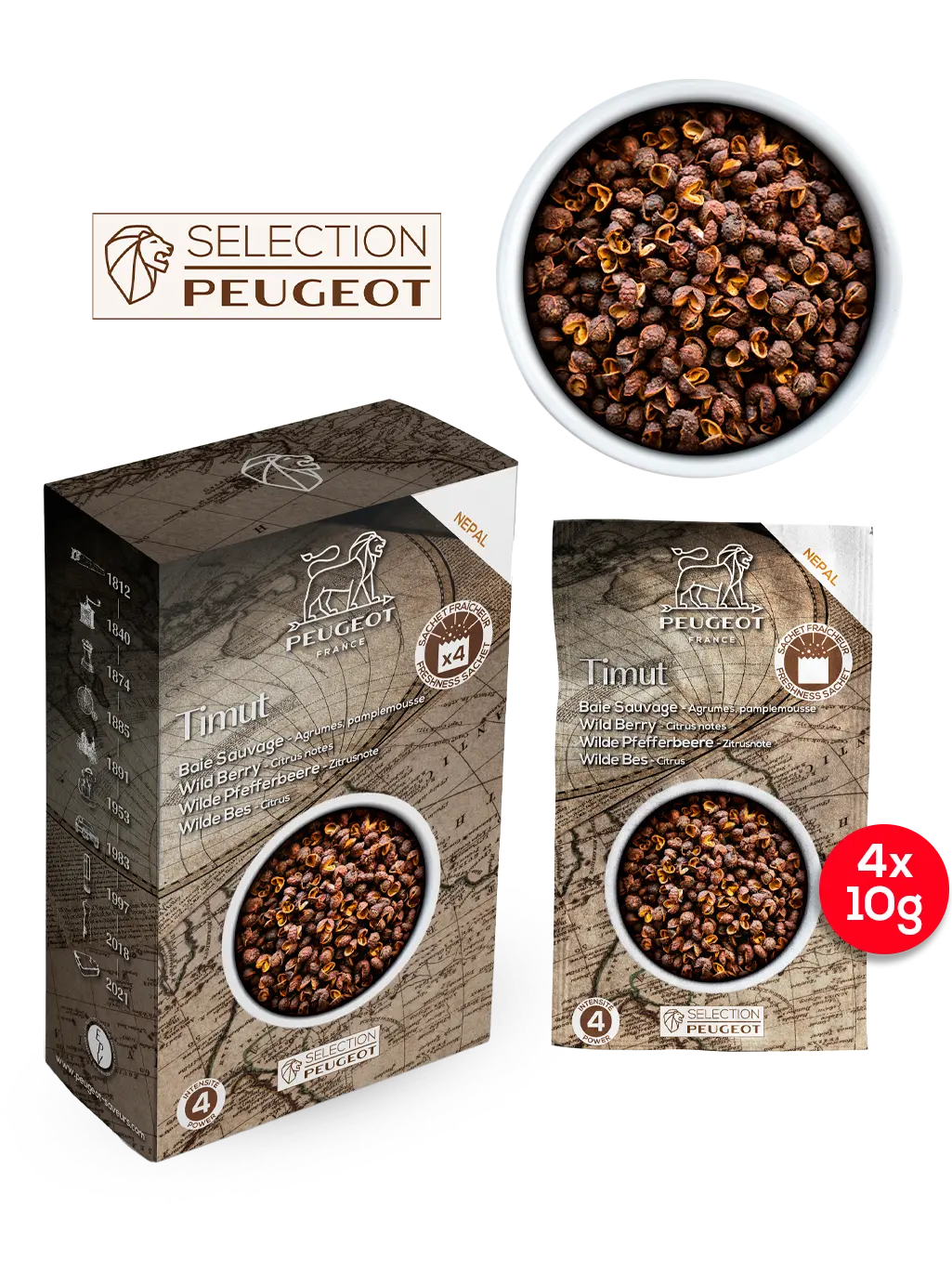 Peugeot Černý divoký pepř Timut, 4 x 10 g 42431