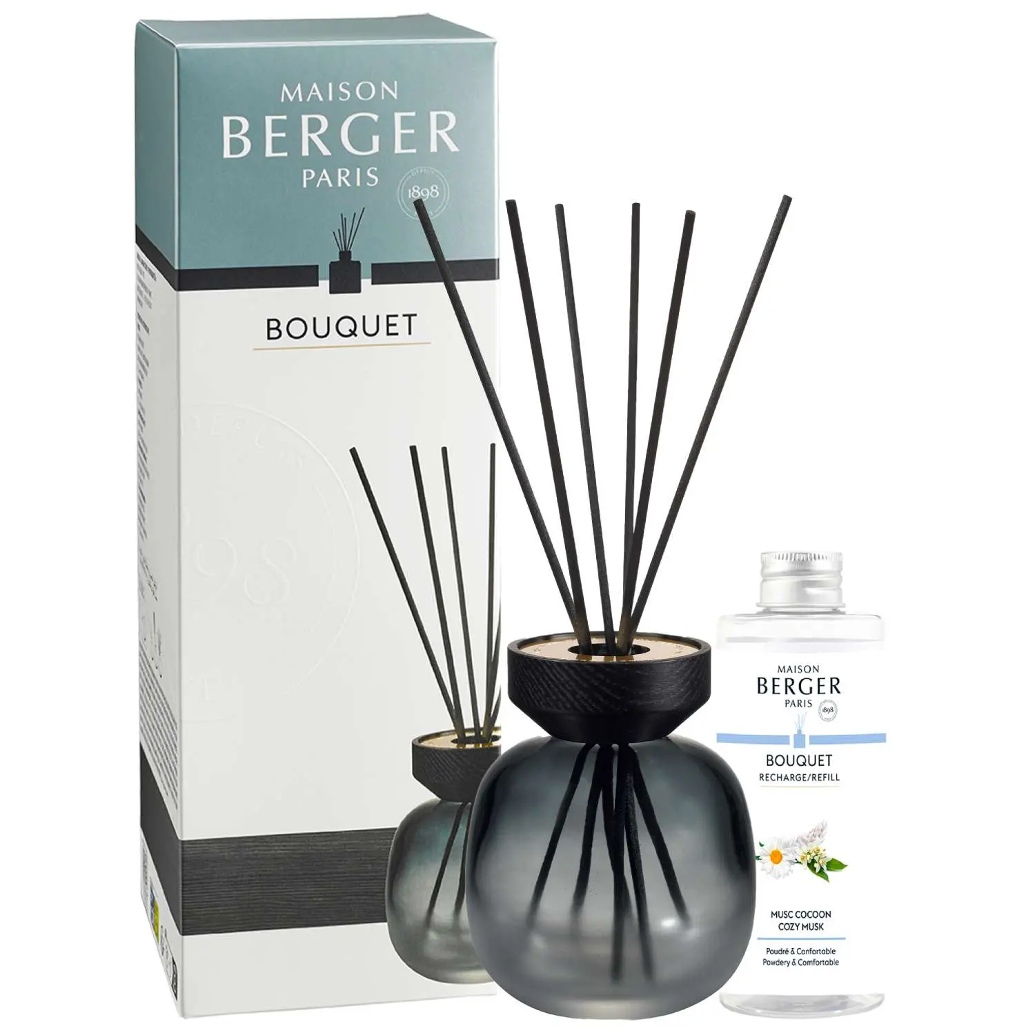 Maison Berger Paris Aroma difuzér Wood, černý + náplň Uklidňující pižmo 180 ml 7877