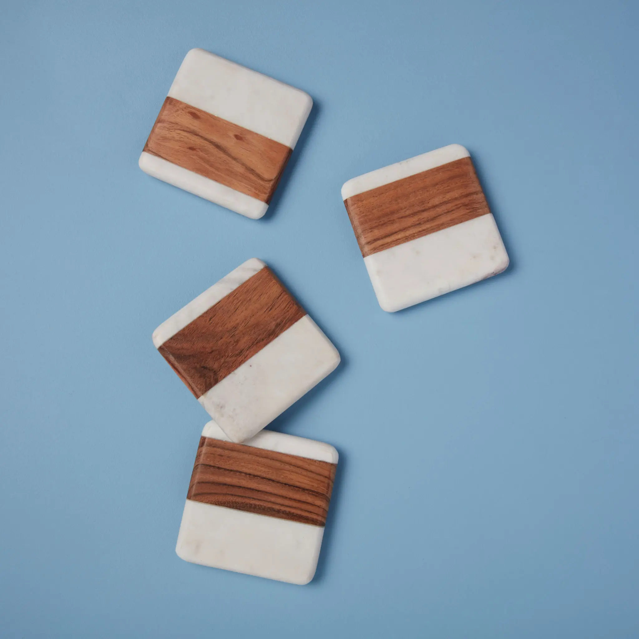 Be Home Sada 4 podtácků White Marble & Wood, 10×10 cm, bílé 58-73W