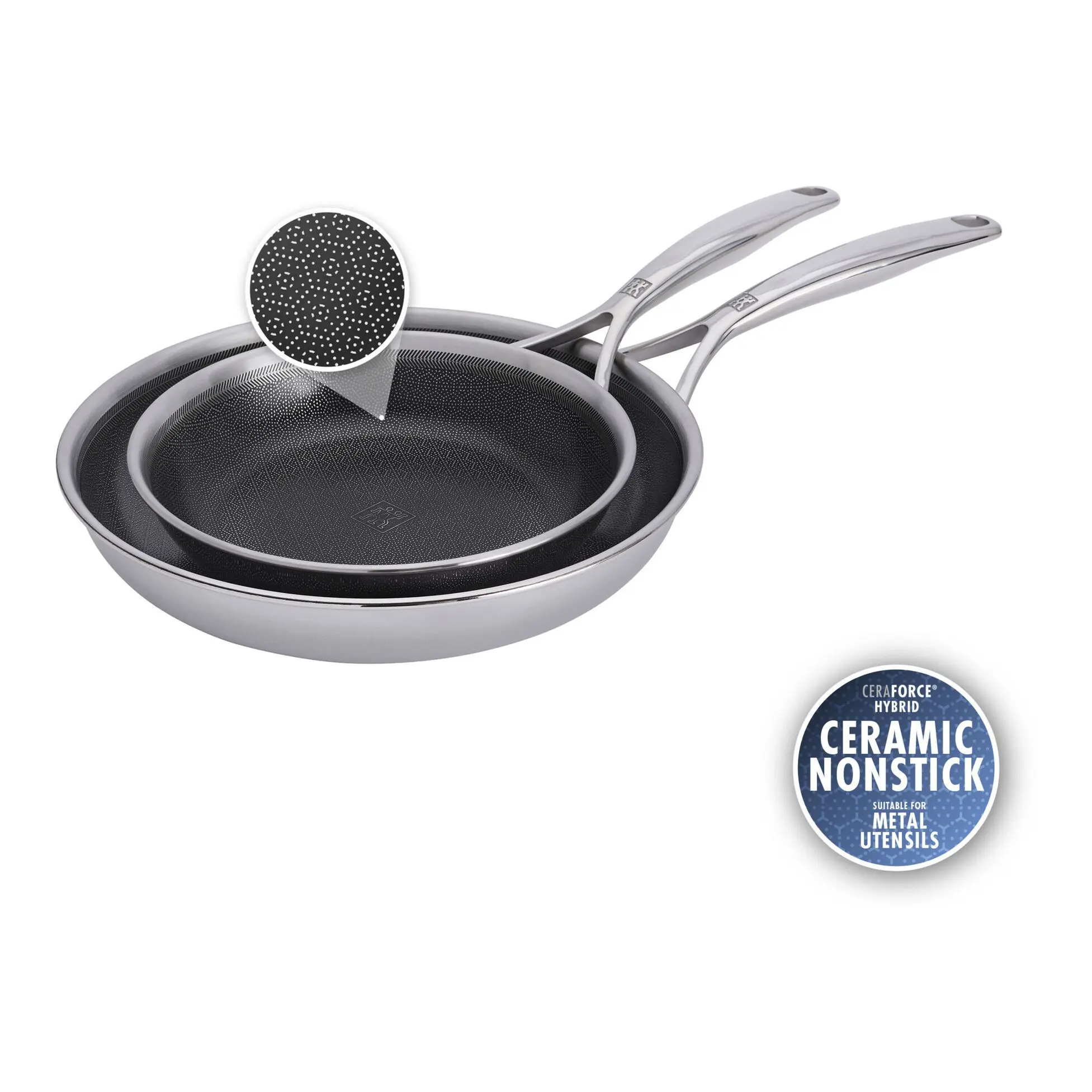 Zwilling Sada 2 nerezových nepřilnavých pánví s hybridním keramickým povrchem Peak, Ø 20 a 26 cm 1034502