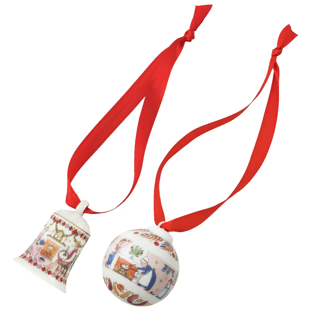 Rosenthal Vánoční set porcelánové Mini ozdoby zvonek/koule, Vánoční hostina, 5/Ø 4,5 cm 02480-727522-28620