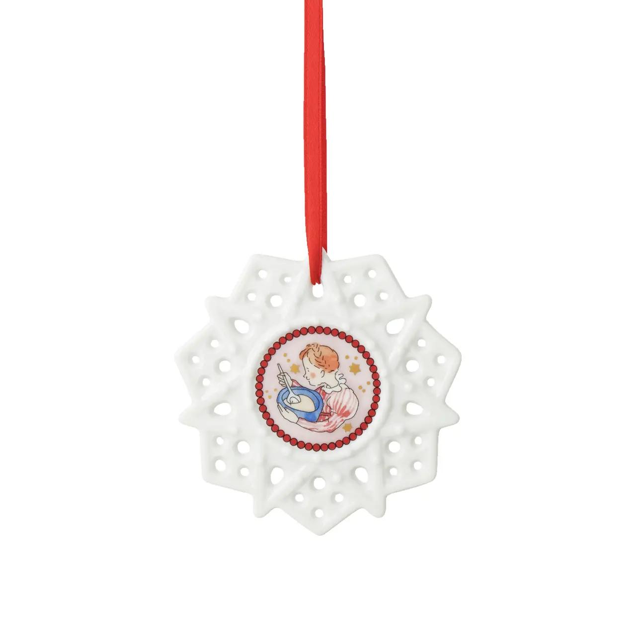 Rosenthal Porcelánová ozdoba Vločka, motiv Dívka s polévkou, Vánoční hostina, Ø 8 cm 02248-727532-27618