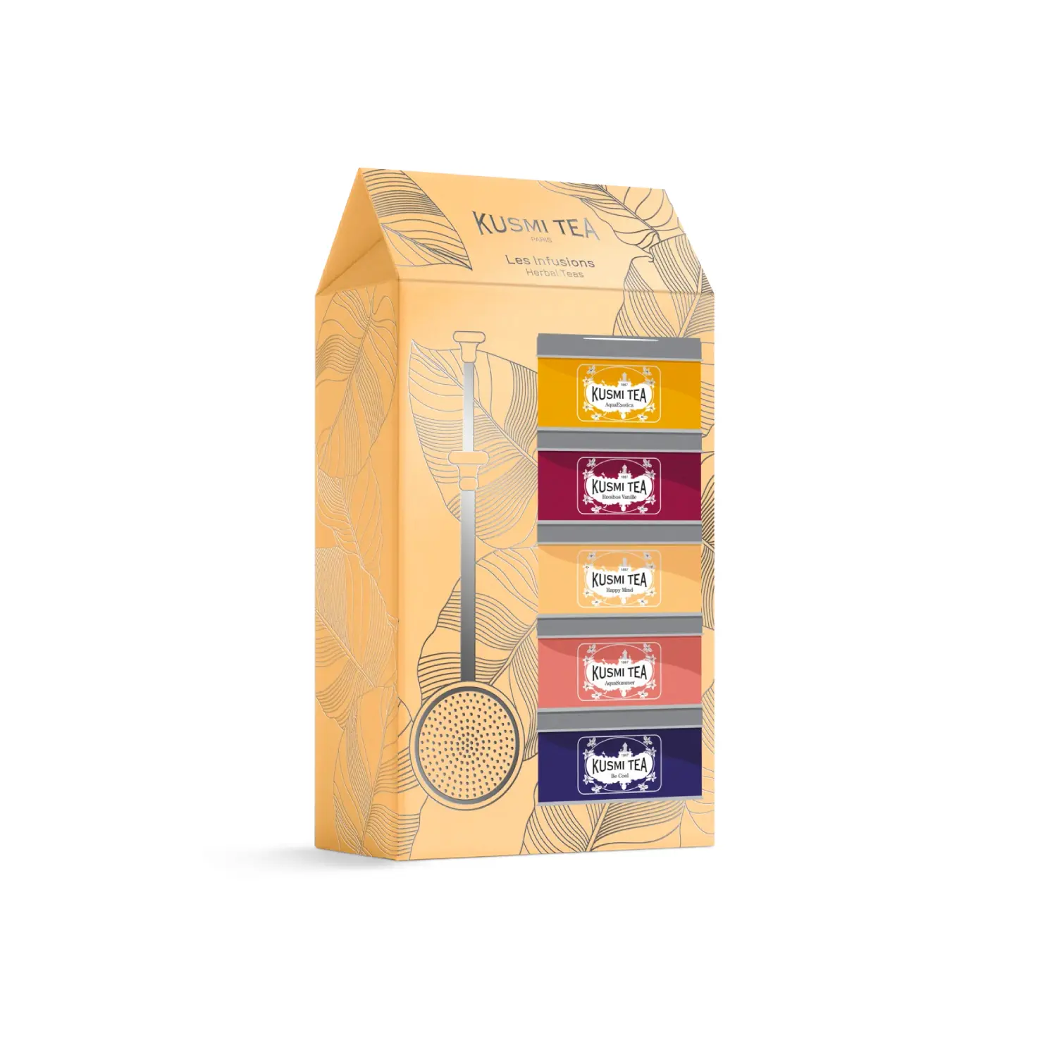 Kusmi Tea Dárková sada Herbal teas se sítkem, 5 miniatur se sypaným bylinným a ovocným čajem, 98 g 21334A1151