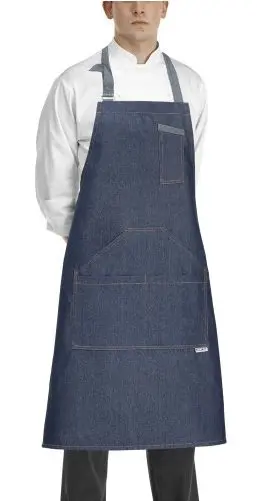 Kuchařská zástěra EGOchef ke krku s kapsami - jeans