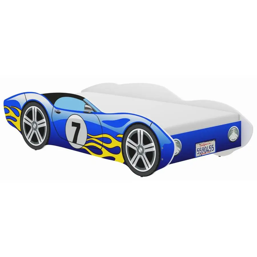 Modrá dětská postel auto CORVETTA s plameny - 160x80
