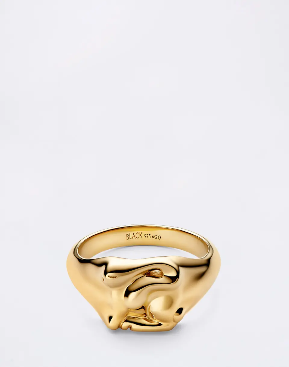 Maria Black Rabbit Mini Signet Ring Gold Gold