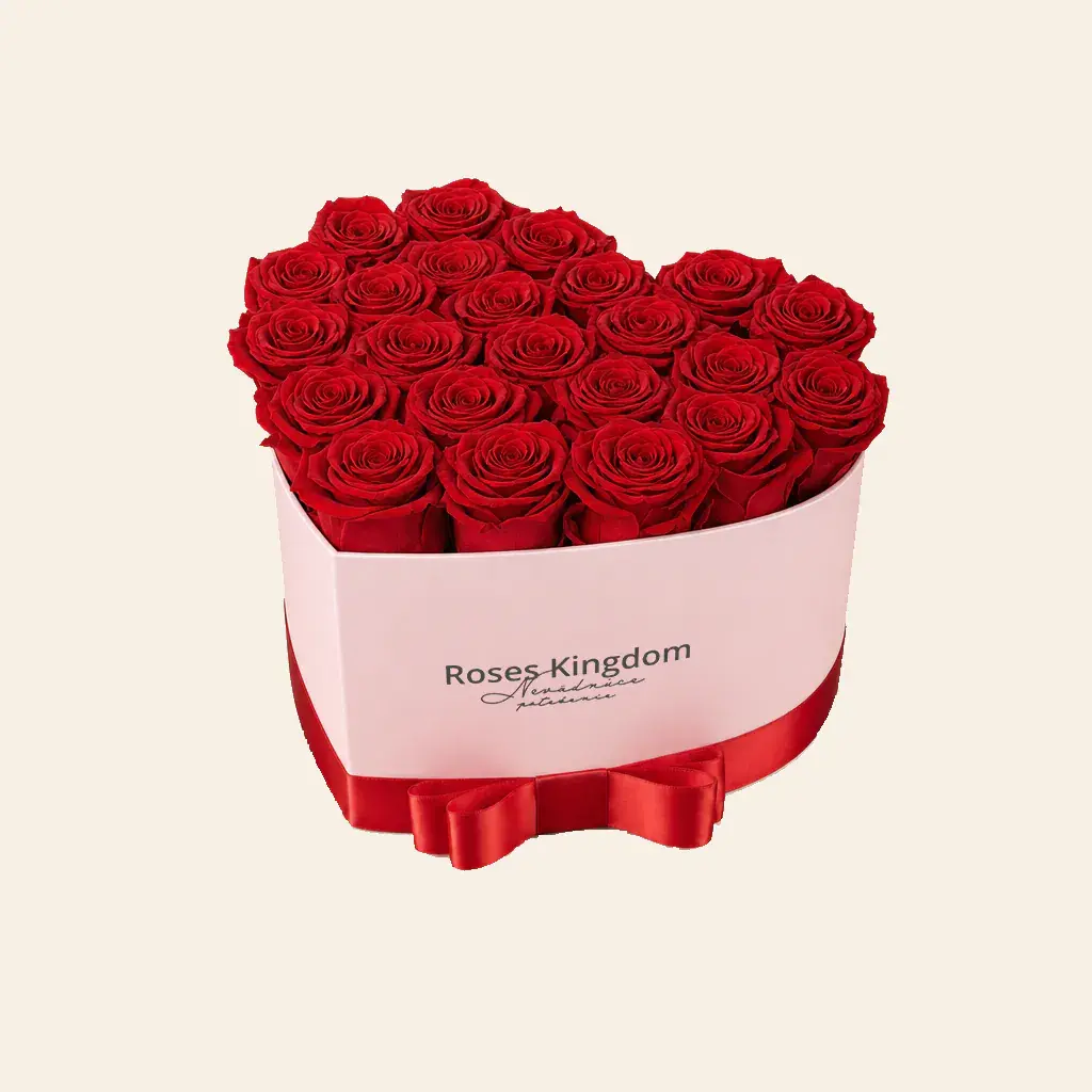 Flower box srdce PREMIUM ČERVENÁ RŮŽOVÁ