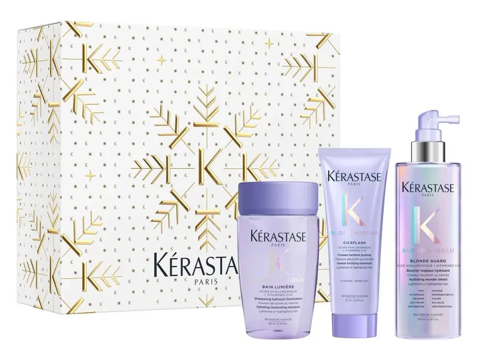 Kérastase Blond Absolu dárková sada pro blond vlasy – šampon Bain Lumière 80 ml + péče Cicaflash 75 ml + Blonde Guard 190 ml