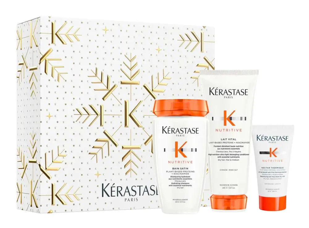 Kérastase Nutritive sada pro suché vlasy – šampon Bain Satin 250 ml + kondicionér Lait Vital 200 ml + termoochranné mléko Nectar Thermique 50 ml