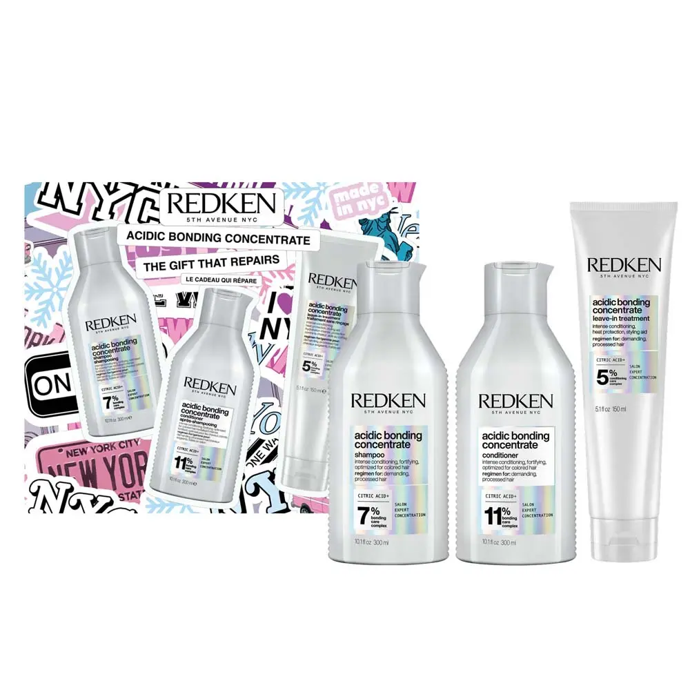 Redken Acidic Bonding Concentrate dárková sada pro poškozené vlasy šampon 300 ml + kondicionér 300 ml + bezoplachová péče 150 ml