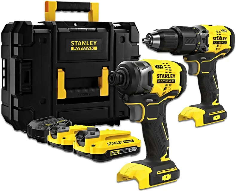 Stanley - 18V AKU sada příklepové vrtačky a rázového utahováku, 2x aku 2,0 Ah Li-Ion, nabíječka SFMCK461D2T-QW