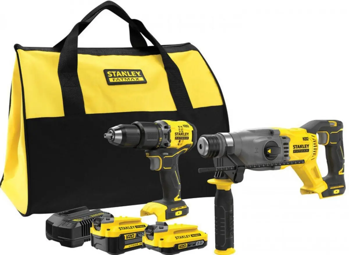 Stanley - 18V AKU sada příklepové vrtačky a kombinovaného kladiva, 1x aku 4,0 Ah a 1x aku 2,0 Ah, nabíječka SFMCK216MDS-QW