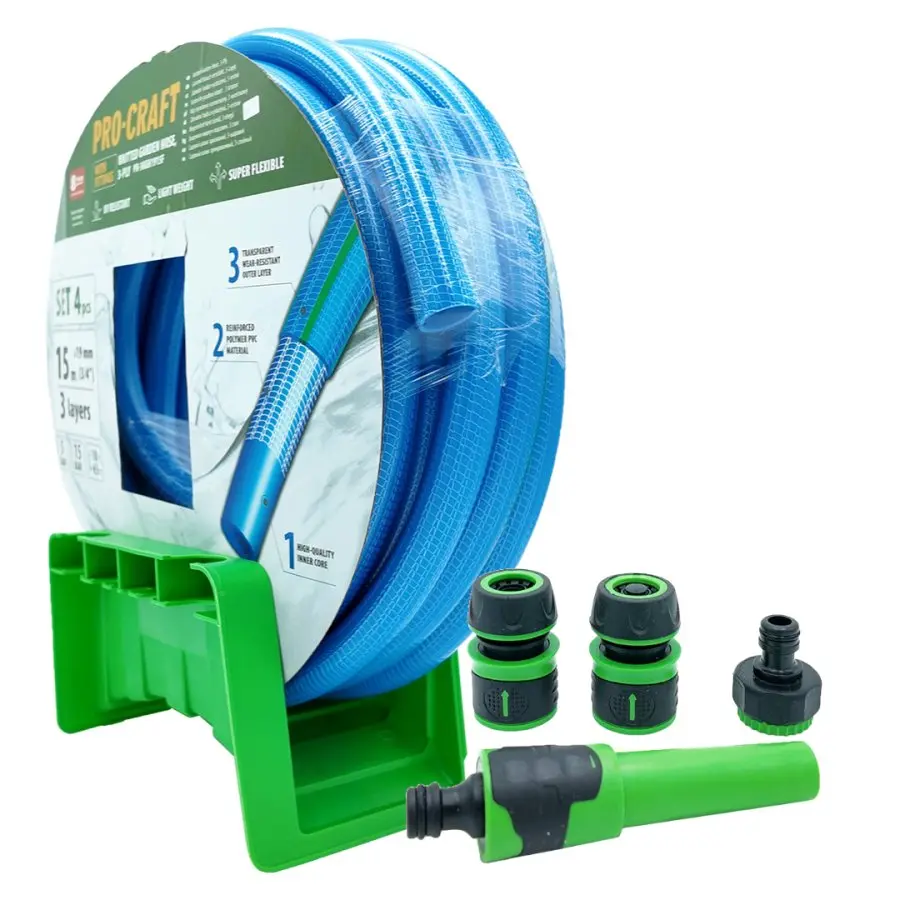 Procraft PR-3KGH1915F - modrá zahradní hadice, 3-vrstvá, 3/4", 15m, s příslušenstvím