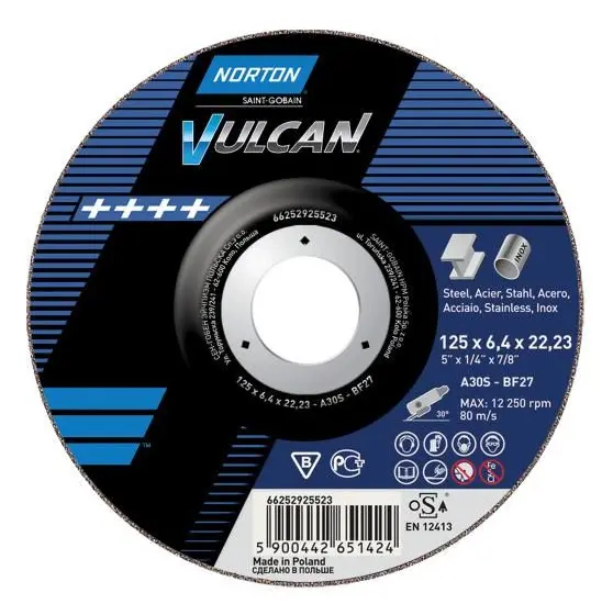 Norton VULCAN 125x6,4mm A30S-BF27 brusný kotouč na nerez a ocel 66252925523