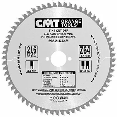 CMT Pilový kotouč pro elektronářadí, finální řez D216x2,8 d30 Z64 HM -5°Neg