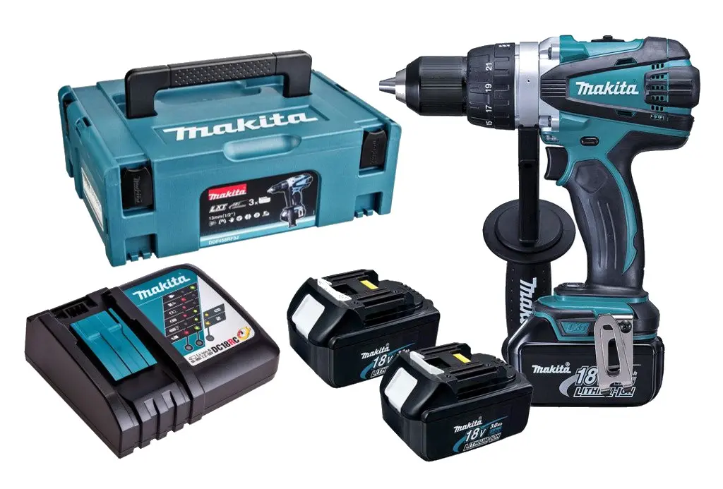 Makita - 18V AKU vrtací šroubovák, 3x aku Li-ion 3,0 Ah, nabíječka DDF458RF3J