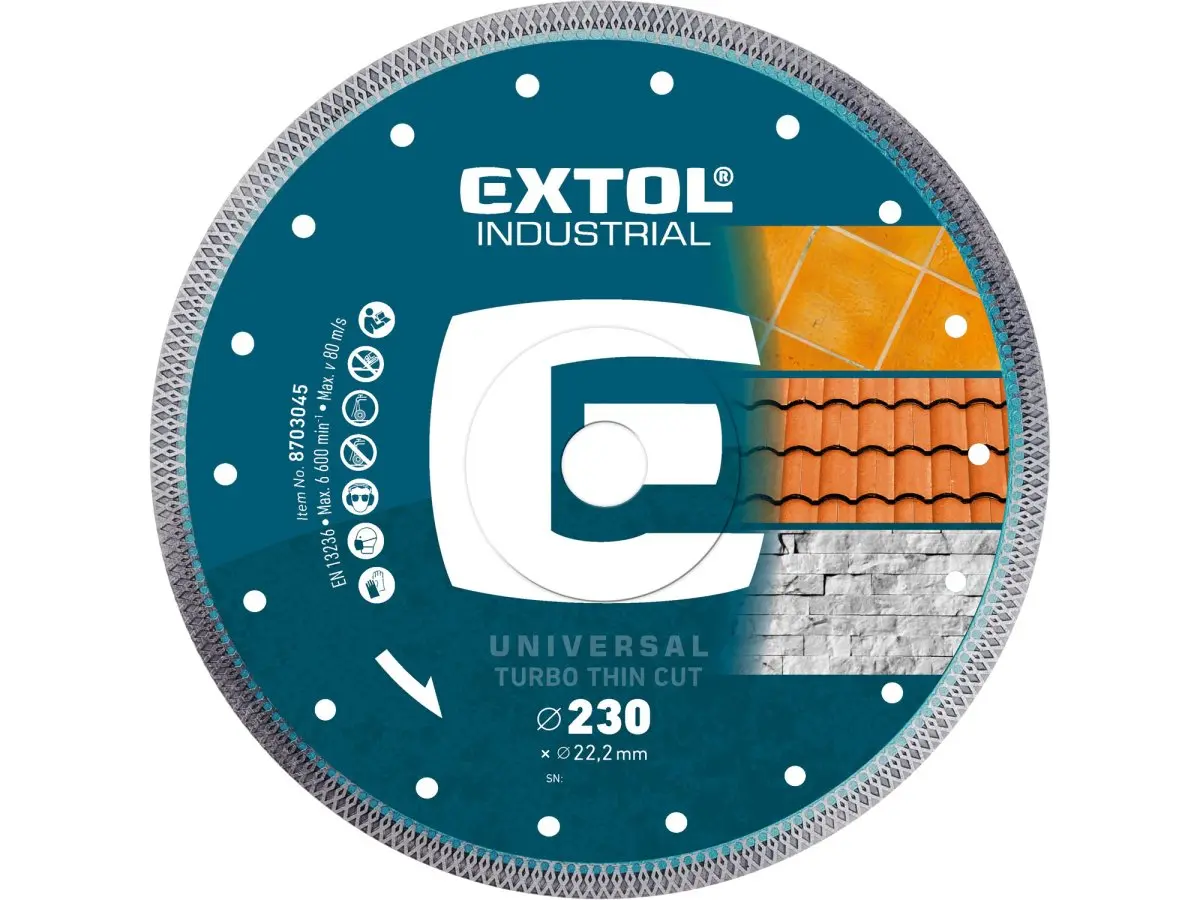 Kotouč diamantový řezný, turbo Thin Cut, suché i mokré řezání, 230 × 22,2 × 2 mm EXTOL INDUSTRIAL 8703045