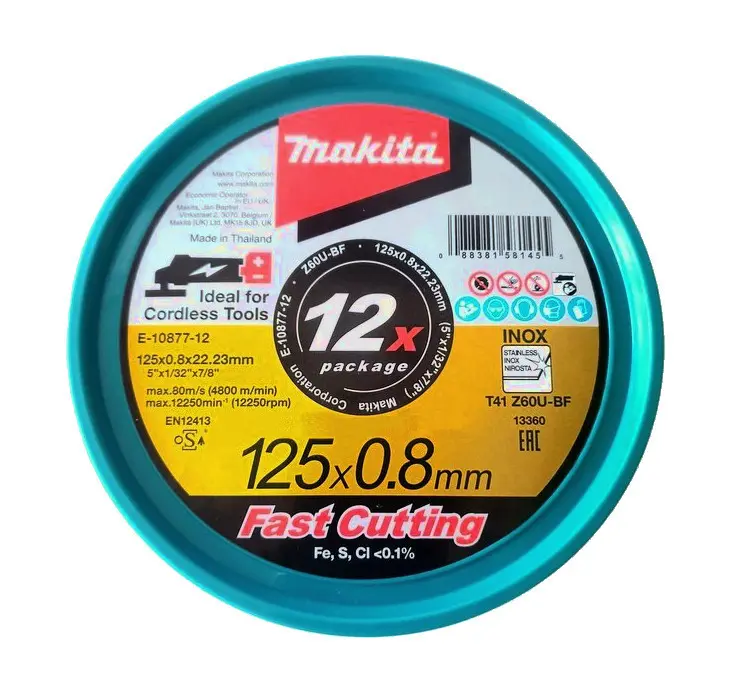 Makita - Sada řezných kotoučů na nerezovou ocel 125x22,23 mm, 12 ks E-22953-12