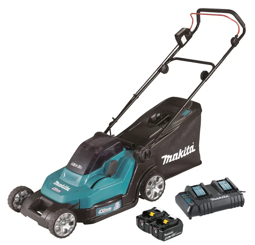Makita - 18V AKU sekačka na trávu, záběr 43 cm, 2x aku Li-ion LXT 5,0 Ah, nabíječka DLM432CT2
