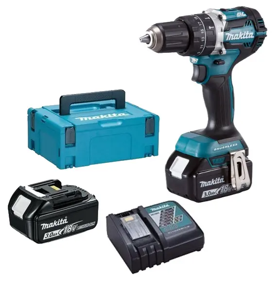 Makita - 18V AKU vrtací šroubovák s příklepem, 2x aku 3,0 Ah, nabíječka DHP484RFJ