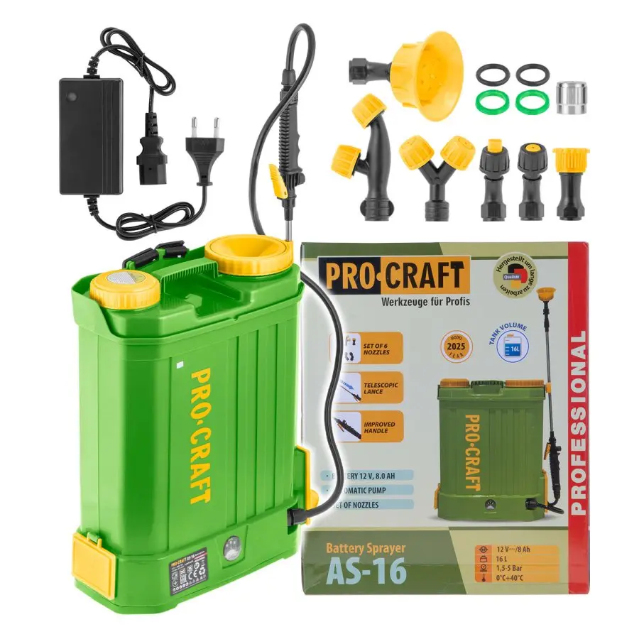 Procraft AS-16 16V - akumulátorový postřikovač (s 8,0 Ah akumulátorem a nabíječkou)