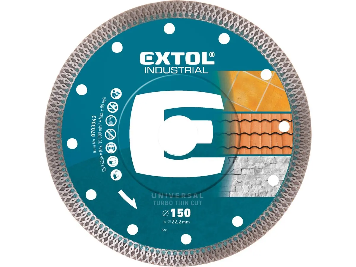 EXTOL INDUSTRIAL Kotouč diamantový řezný, turbo Thin Cut, suché i mokré řezání, 150x22,2mm 8703043