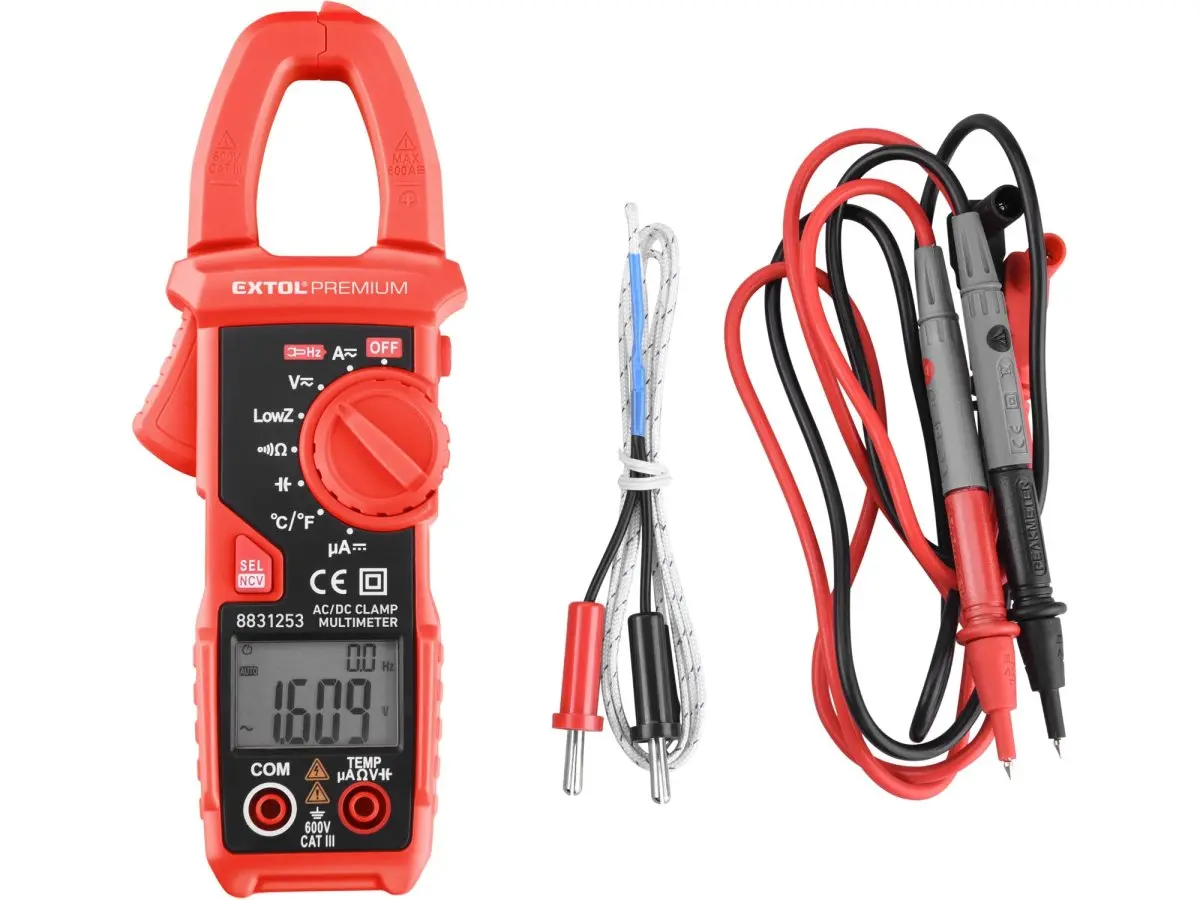 EXTOL PREMIUM 8831253 digitální klešťový multimetr, AC/DC proud, True RMS, LowZ