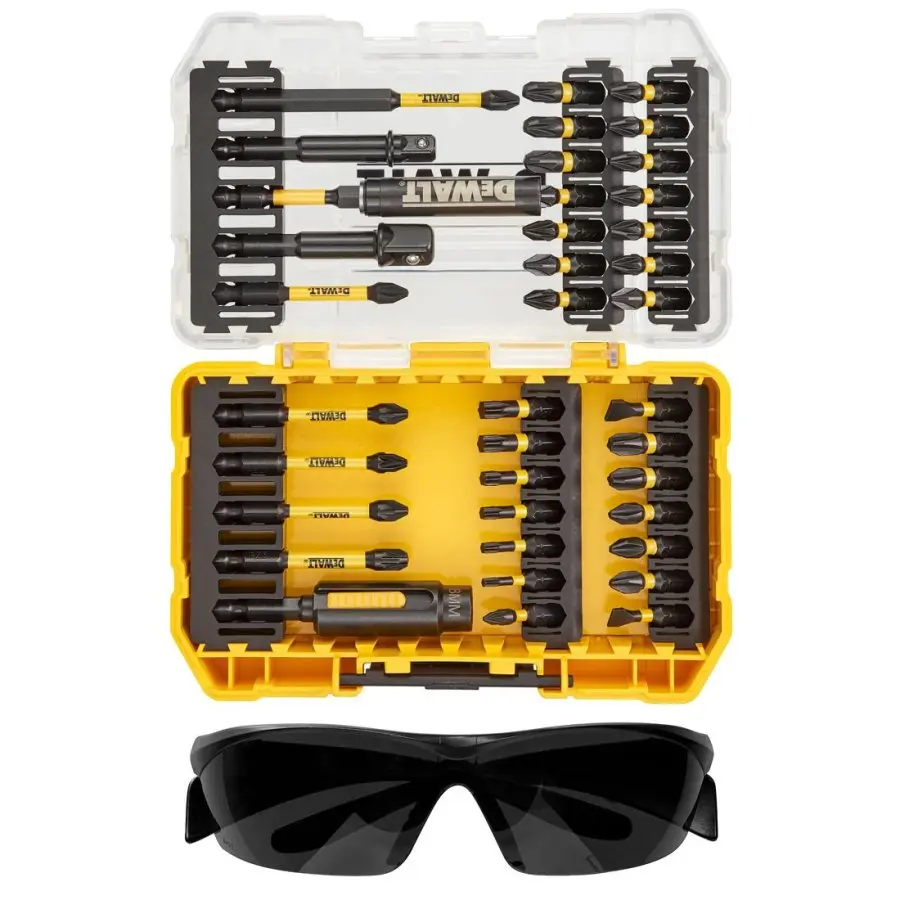DeWALT - 38dílná sada bitů a nástavců, pracovní brýle DT70740T