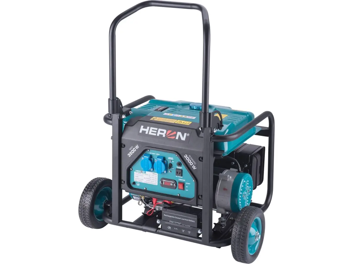 HERON Elektrocentrála benzínová, 7,5HP/3,5kW, podvozek, elektrický start 8896141