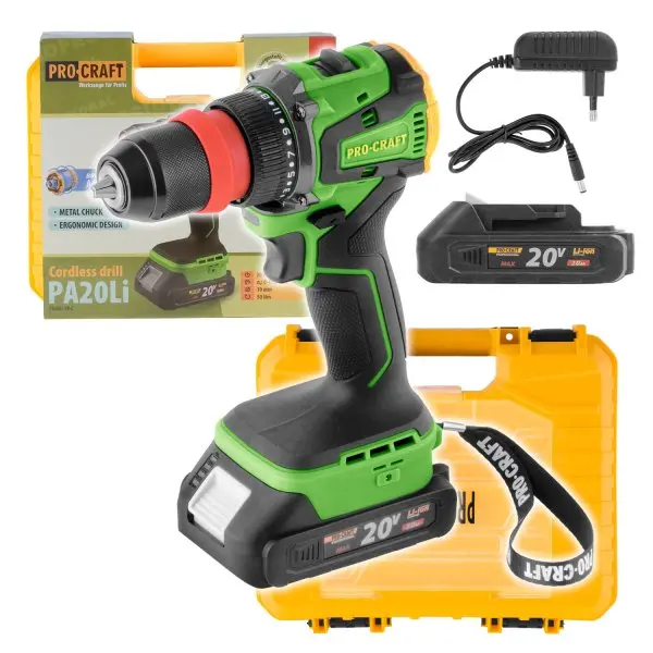 PROCRAFT PA20LiDFR-1B-C aku vrtačka bezuhlíková s výměnnou hlavou 20V 1x 2Ah LiIon
