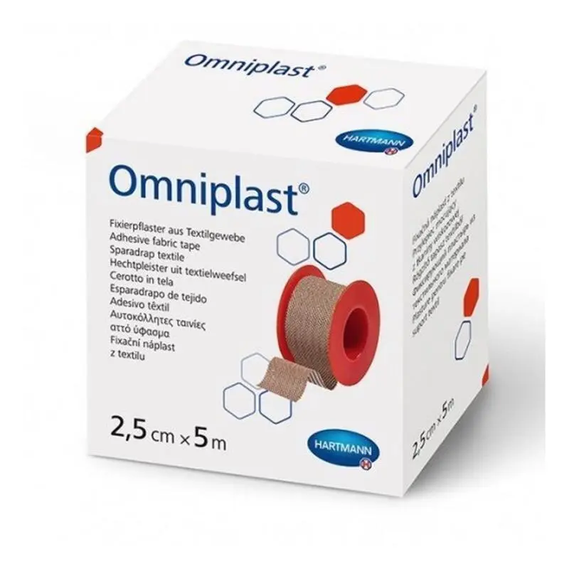 Omniplast textilní náplast cívka 2,5 cm x 5 m 1 ks Rozměr: 2,5 cm x 5 m