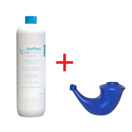 ActiMaris Sada 1 ks ActiMaris Sensitiv roztok 1000 ml + 1 ks Rhino Horn konvička pro dospělé