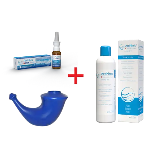 Sada 1 ks ActiMaris Sensitiv roztok 300 ml + 1 ks ActiMaris NASAL sprej 20 ml + 1 ks Rhino Horn Konvička