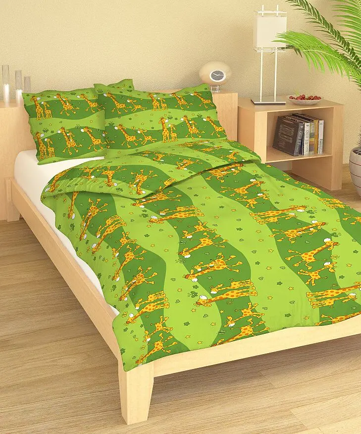 Povlečení bavlněné dětské Žirafky zelené TiaHome - Detský set 130x90cm + 65x45cm
