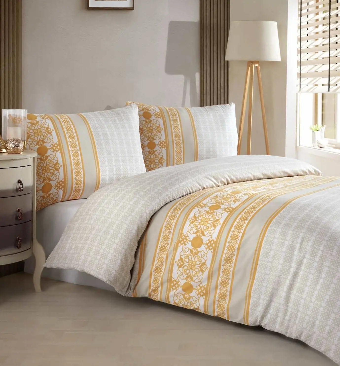 Bavlněné povlečení Angelika gold TiaHome - 2x Polštář 90x70 cm, 1x Přikrývka 200x220cm