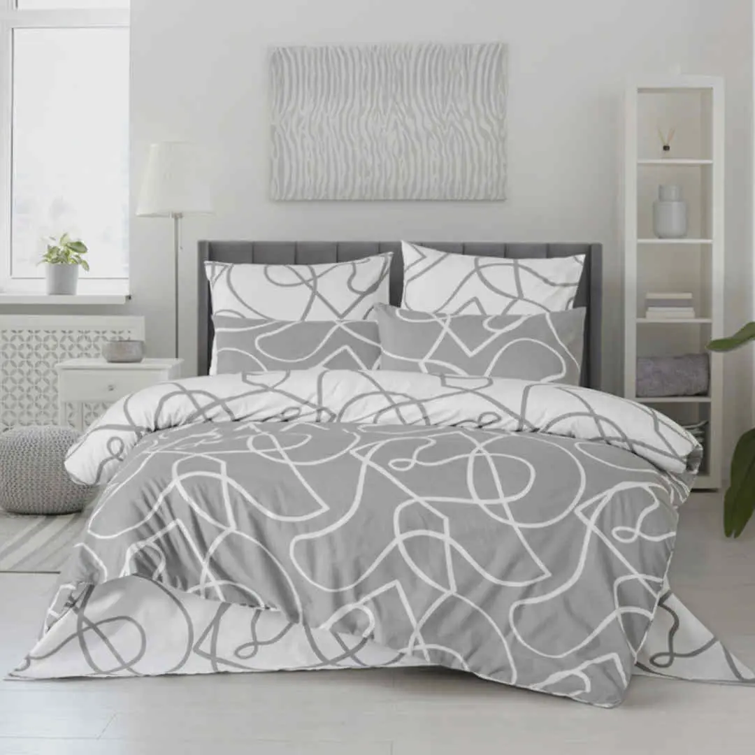 Povlečení bavlněné Merlot šedé TiaHome - 2x Polštář 90x70 cm, 1x Přikrývka 200x220cm