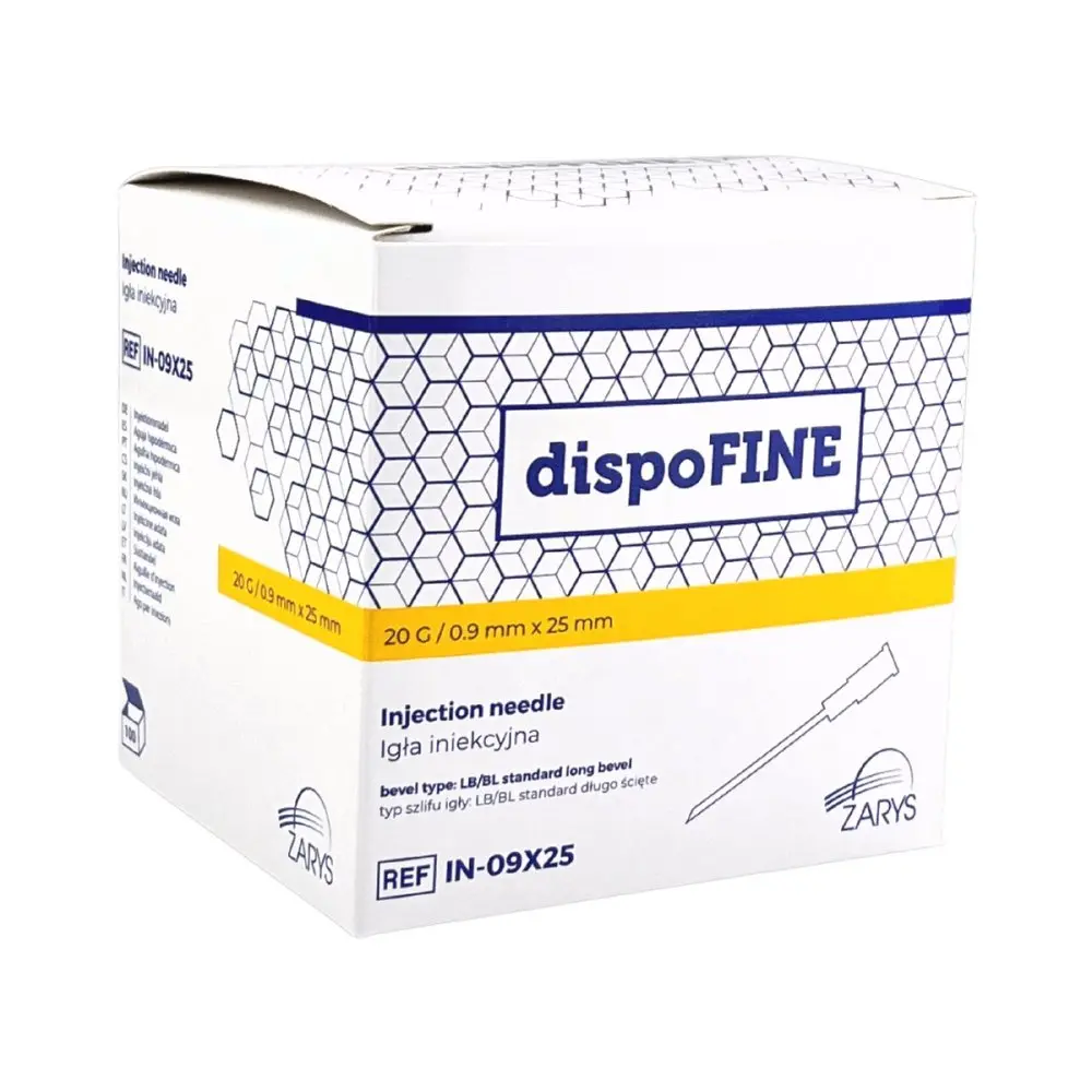 Zarys dispoFINE injekční jehly sterilní (žlutá) 0,90x25 mm (20G), 100ks