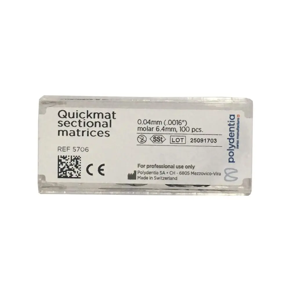Polydentia Quickmat matrice sekční kovové 0,04mm (výška 6,4mm) s prodloužením, 100ks