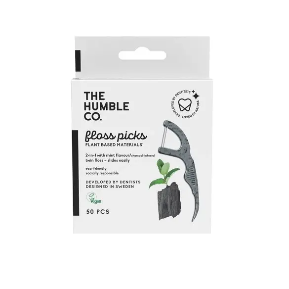 Humble Floss Picks BLACK dentální mečíky s aktivním uhlím (mint), 50ks