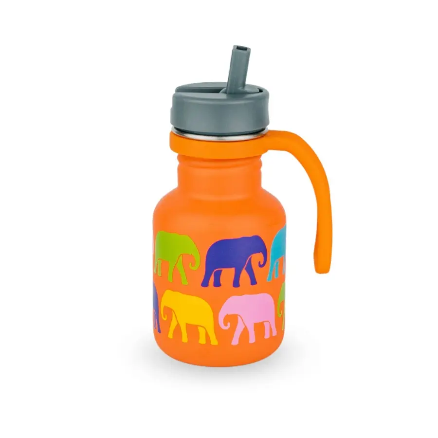 Elephant Box Dětská nerezová láhev na pití s brčkem 350ml