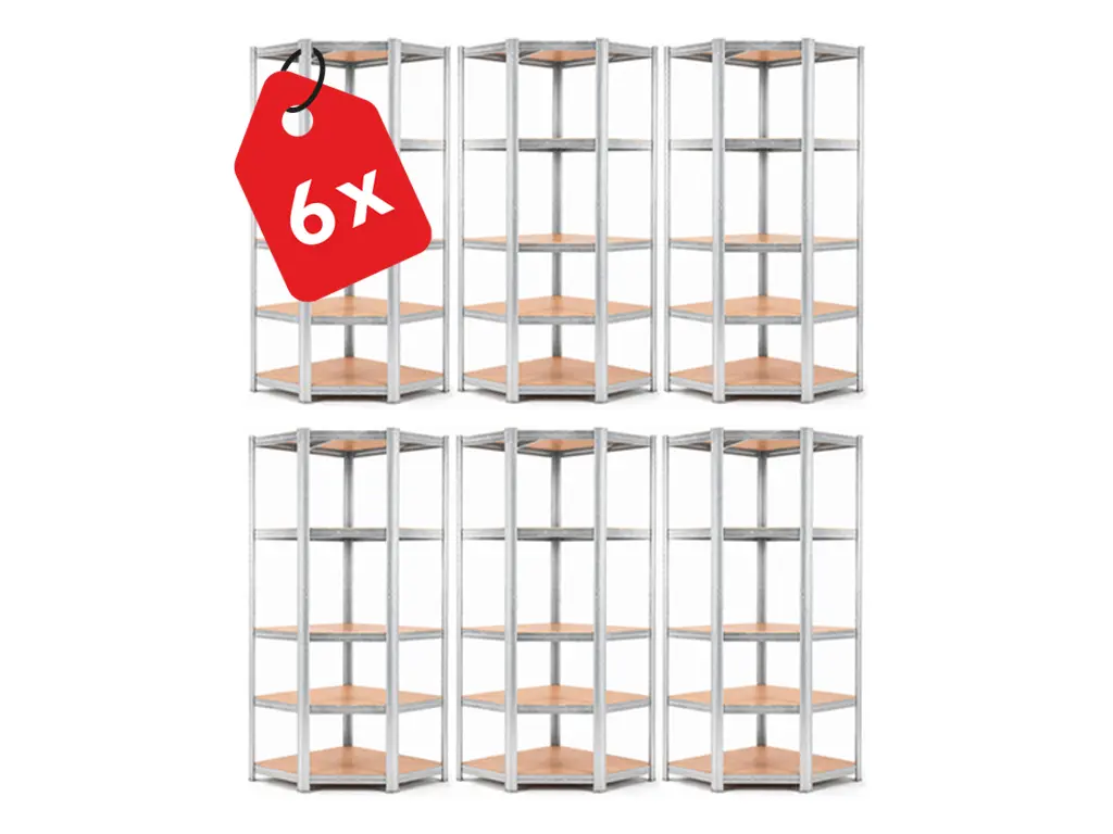 Regál 1800x900x400 mm rohový zinkovaný 5-policový, nosnost 875 kg - 6ks