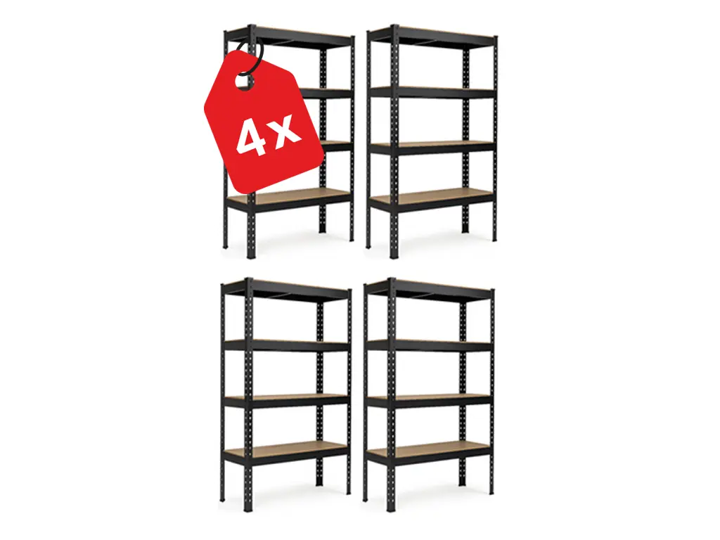 Regál 1680x1600x600 mm profesionální 4-policový, nosnost 1600 kg - černý - 4ks