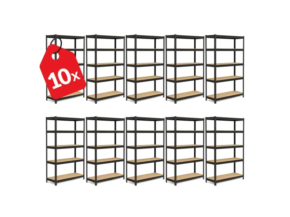 Regál 2000x1000x300 mm lakovaný 5-policový, nosnost 875 kg - černý - 10ks