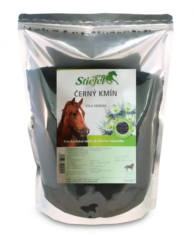 Černý kmín semena Stiefel (Stiefel Černý kmín semena pro imunitní systém, dýchací cesty a pro koně s letní vyrážkou, sáček 1,5 kg)