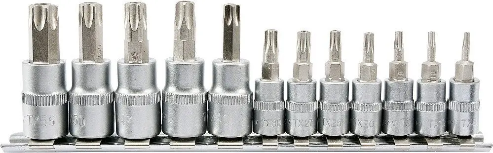 Sada hlavic s bity TORX s otvorem 1/4" a 3/8" 12 ks - YT-04332
