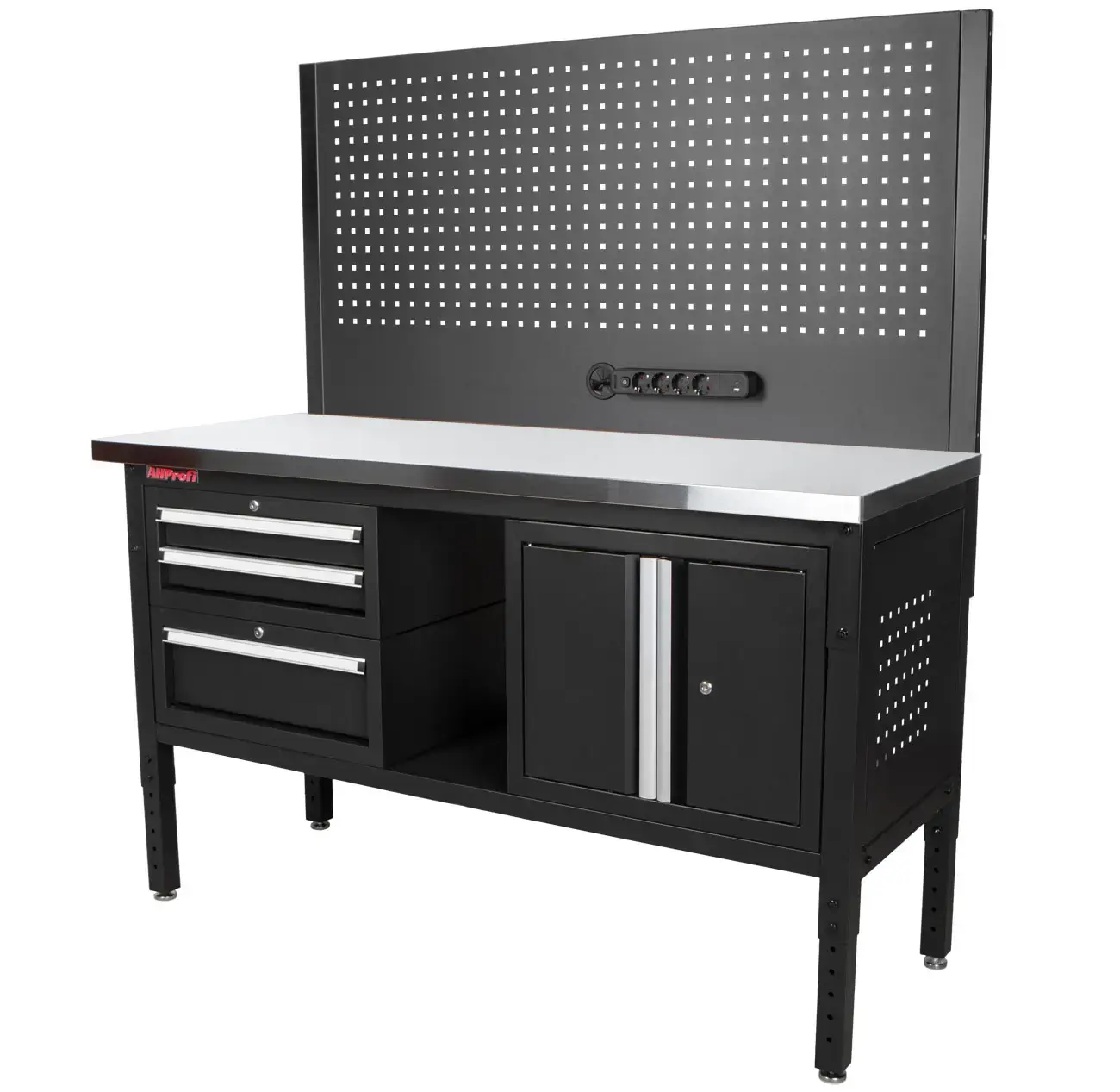 Dílenský stůl EXPERT se zástěnou a 3 moduly, 152 cm, nerezová deska - TSP6024SBAL4