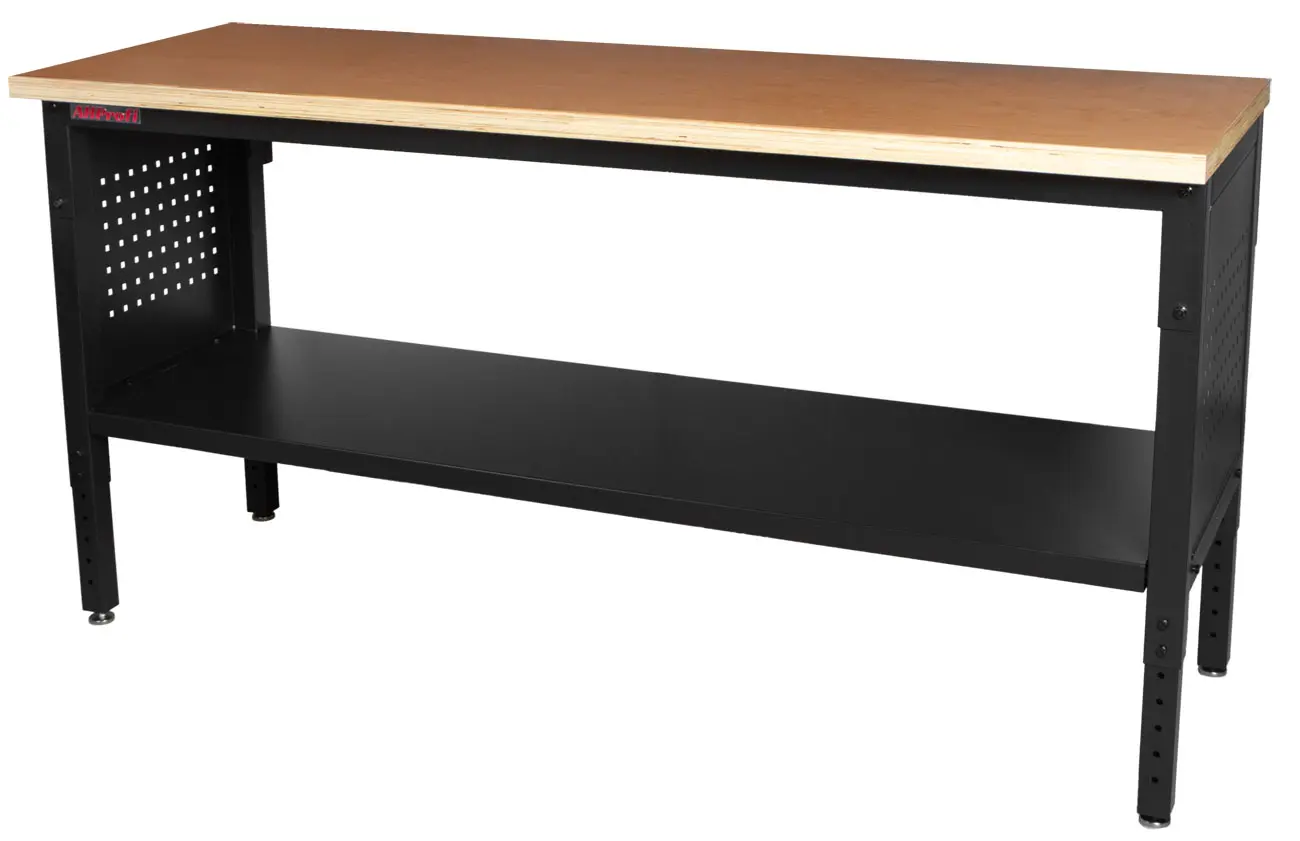 Výškově nastavitelný dílenský stůl s dřevěnou deskou, 183 cm - TSP7224