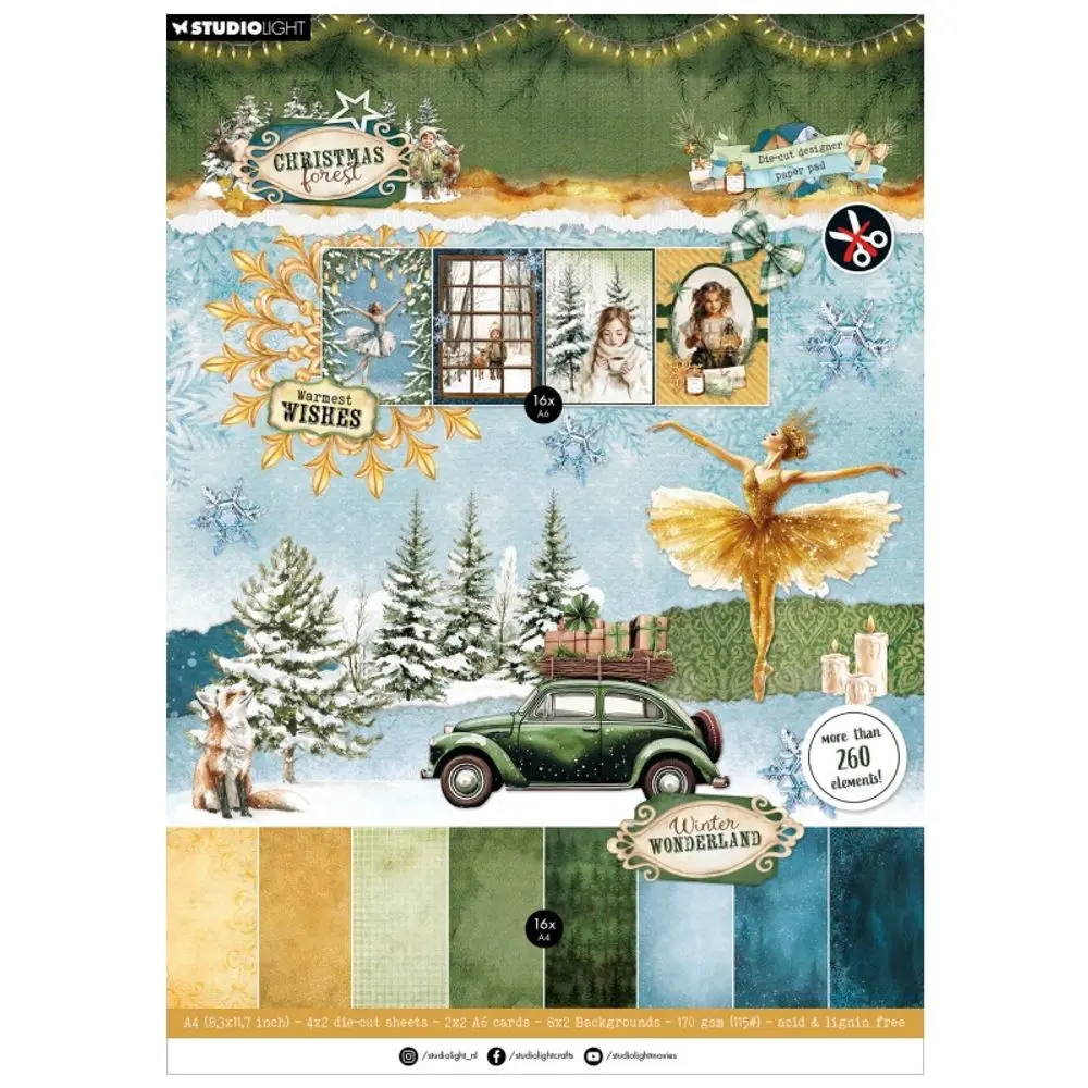 Studio Light Kreativní blok s výseky Studio Light "Christmas Forest", A4, 28 l. - Vánoční lesík