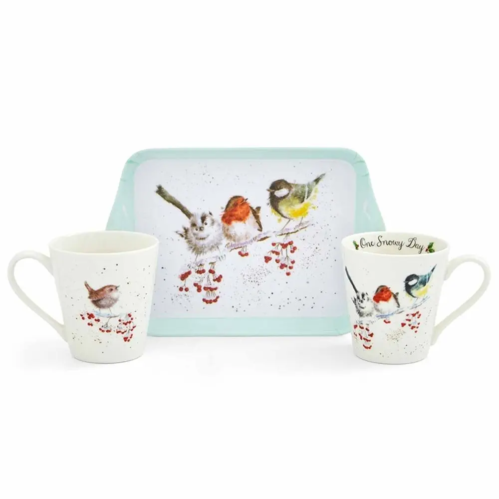 Pimpernel Dárková sada 2 ks hrnků s táckem Wrendale Designs "One Snowy Day" - Ptáčci