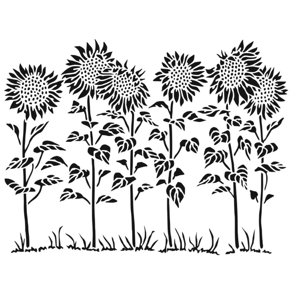 The Crafter´s Workshop Šablona TCW - Sunflower Meadow - VYBERTE VELIKOST - Šablona TCW 12"x12" (30,5x30,5 cm) - Sunflower Meadow